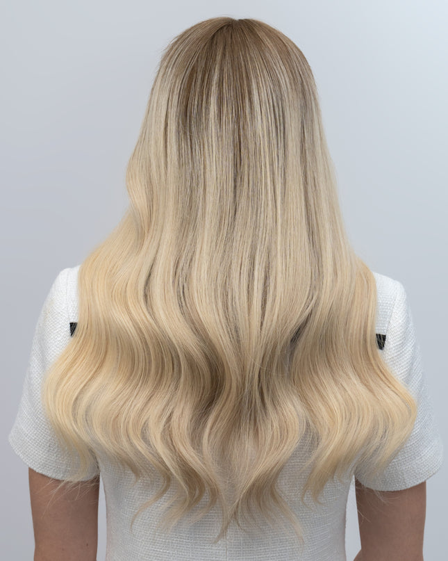 Eve 22” | Lace Top Remy Human Hair Wig- Rooted Warm Blonde Ombré