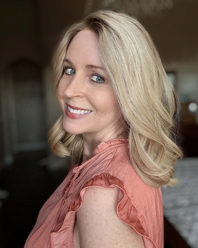 Raregen Dora 14” | Silk-Inserted Lace Top Wig-Ultra-light Blonde with Subtle Ash Root