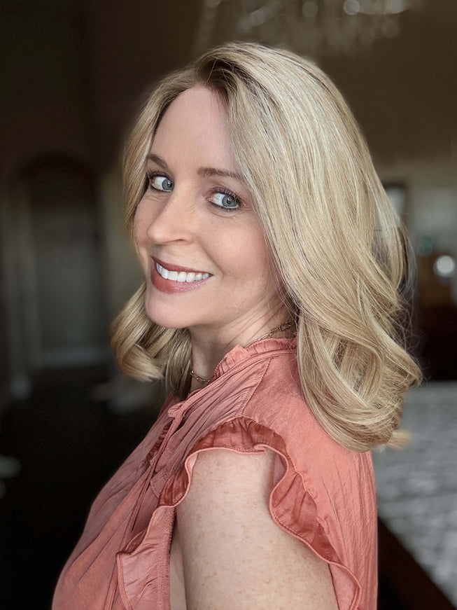 Raregen Dora 14” | Silk-Inserted Lace Top Wig-Ultra-light Blonde with Subtle Ash Root