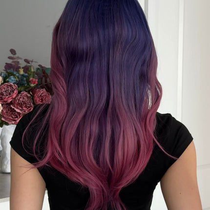 Bertha | Lace Front Remy Echthaarperücke - Blau-Lila-Pink Farbverlauf Ombre