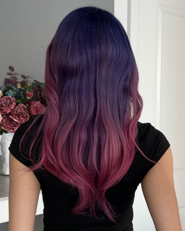 Bertha |  Lace Top Remy Human Hair Wig- Blue-Purple-Pink Gradient Ombre