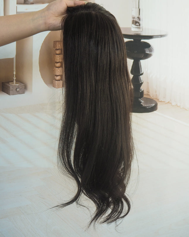 Aria | Human Hair Topper Silk Base in 8”x8'' Size-Darkest Brown