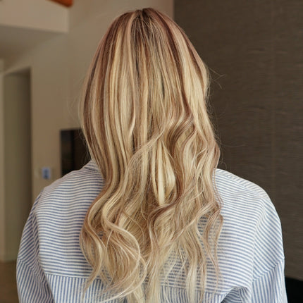 Brigitte| Perruque de cheveux humains Remy - Balayage blond beige avec reflets