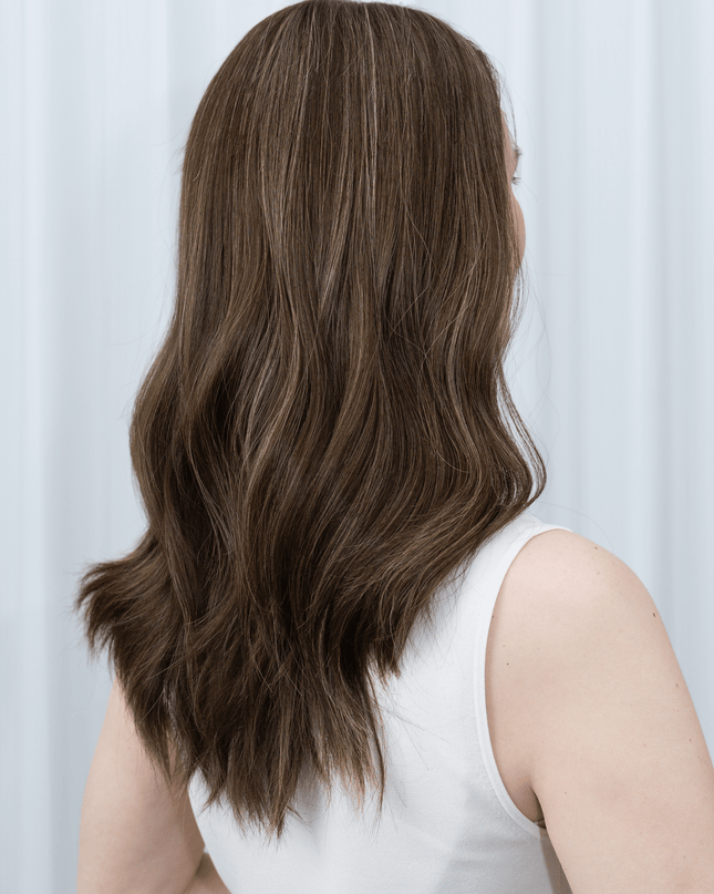 Amelia 18” | Silk-Inserted Lace Top Wig-Light Brunette with Subtle Golden Highlights