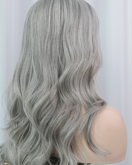 Sophia 18” | Lace Top Remy Human Hair Wig-Blend of Light Silver Greys | Bleached Knots