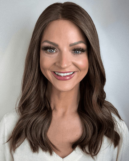 Amelia 18” | Silk-Inserted Lace Top Wig-Light Brunette with Subtle Golden Highlights