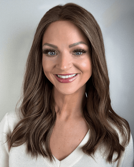 Amelia 18” | Silk-Inserted Lace Top Wig-Light Brunette with Subtle Golden Highlights