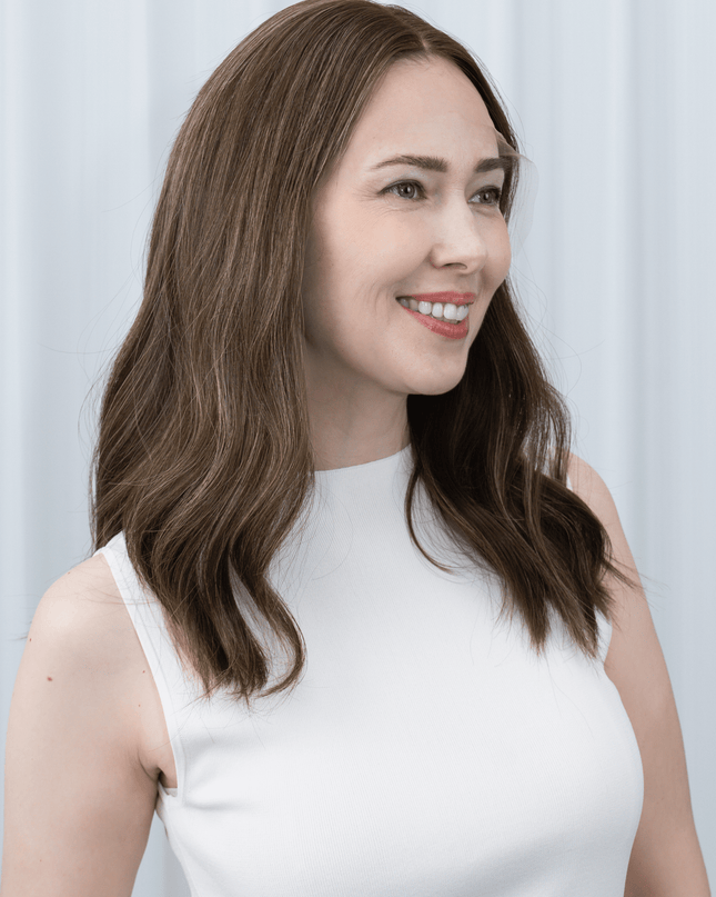 Amelia 18” | Silk-Inserted Lace Top Wig-Light Brunette with Subtle Golden Highlights