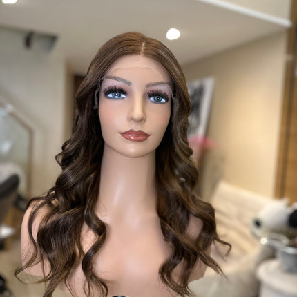 Chloe| Remy Human Hair Wig-Brunette Balayage with Highlights