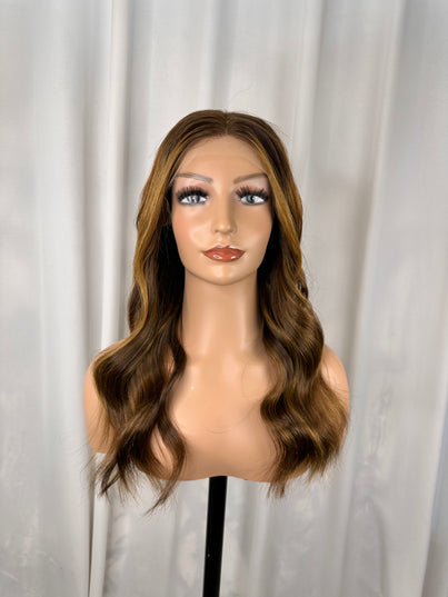 Carla| Remy Human Hair Wig- Dark Chocolate Hair with Caramel Highlights