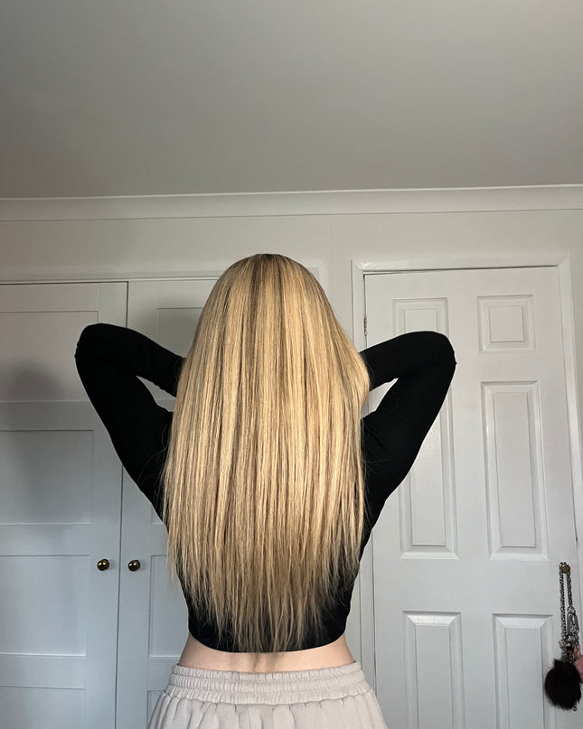 Cleo|  Lace Top Remy Human Hair Wig- Shade of blonde Ombre with highlights