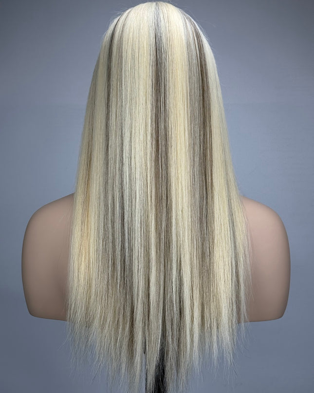 Liane | Perruque de cheveux humains Remy - Blond platine avec reflets bruns