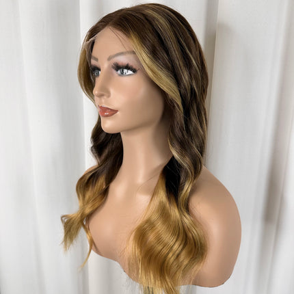 Agne | Remy Human Hair Wig-Light Brown Ombre with Face-Framed Highlights