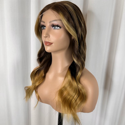 Agne | Remy Human Hair Wig-Light Brown Ombre with Face-Framed Highlights