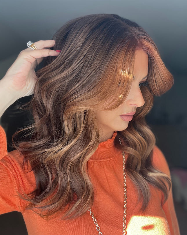 Doreen | Lace Top Remy Human Hair Wig-Chocolate Cherry Brown with Warm Highlights