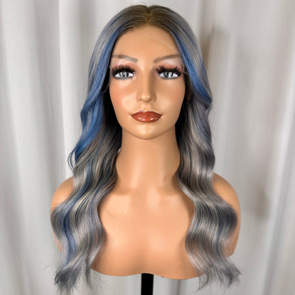 DOTTIE | REMY HUMAN HAIR WIG- Stunning Silver Hair with Blue Highlights