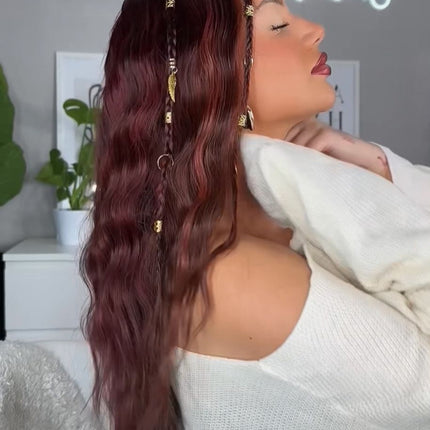 Anette | Remy-Echthaarperücke – braunes Haar mit burgunderroten Highlights