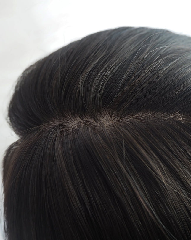 Aria | Human Hair Topper Silk Base in 8”x8'' Size - Darkest Brown - Raregen Hair
