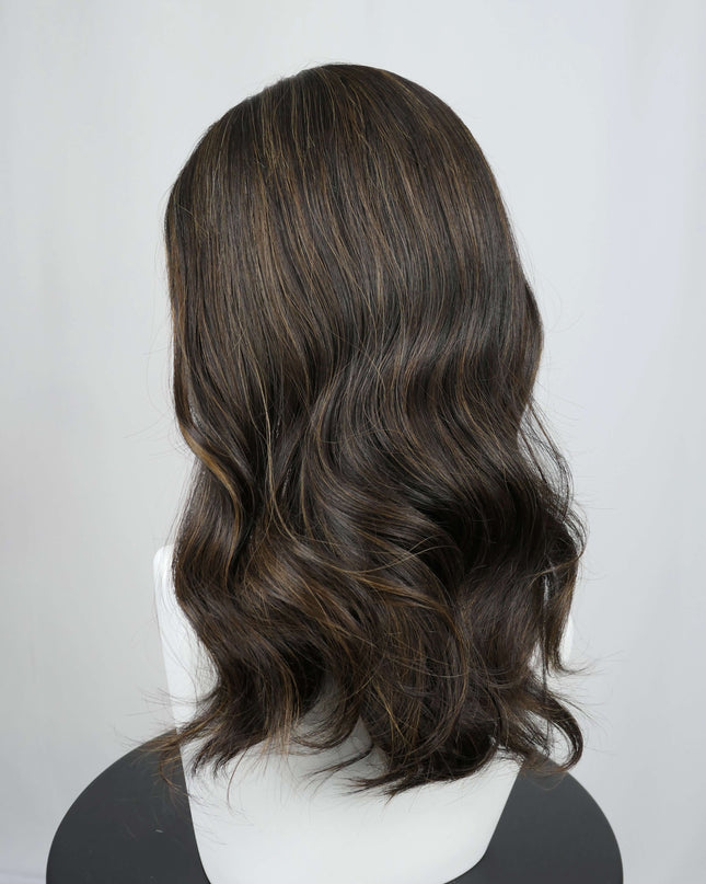 Raregen Clarice 18” | Silk-Inserted Lace Top Wig- Dark Brown with Highlights & Money piece