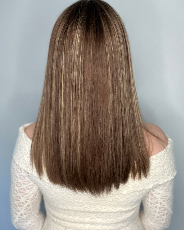 Faith| Lace Top Remy Human Hair Wig- Dark Brown with Golden Highlights