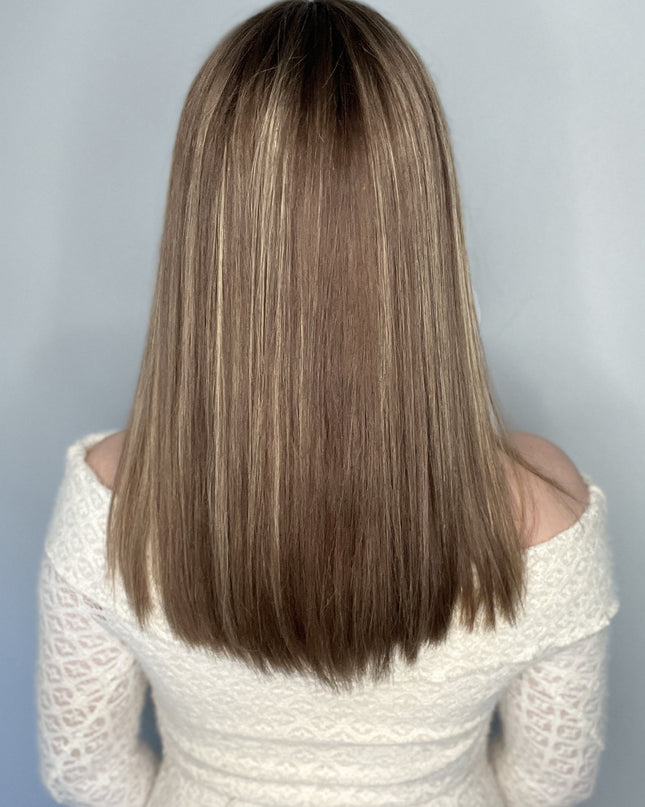 Raregen Faith-16"| Lace Top Remy Human Hair Wig- Medium Ash Brown with Golden Highlights