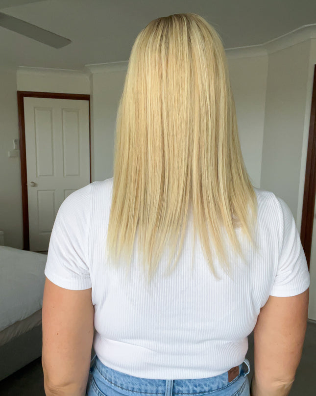 Callie| Human Hair Topper Silk Base in 6x6.5 Inch-Rooted Golden Vanilla Blonde