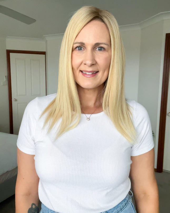 Callie| Human Hair Topper Silk Base in 6x6.5 Inch - Rooted Golden Vanilla Blonde - Raregen Hair