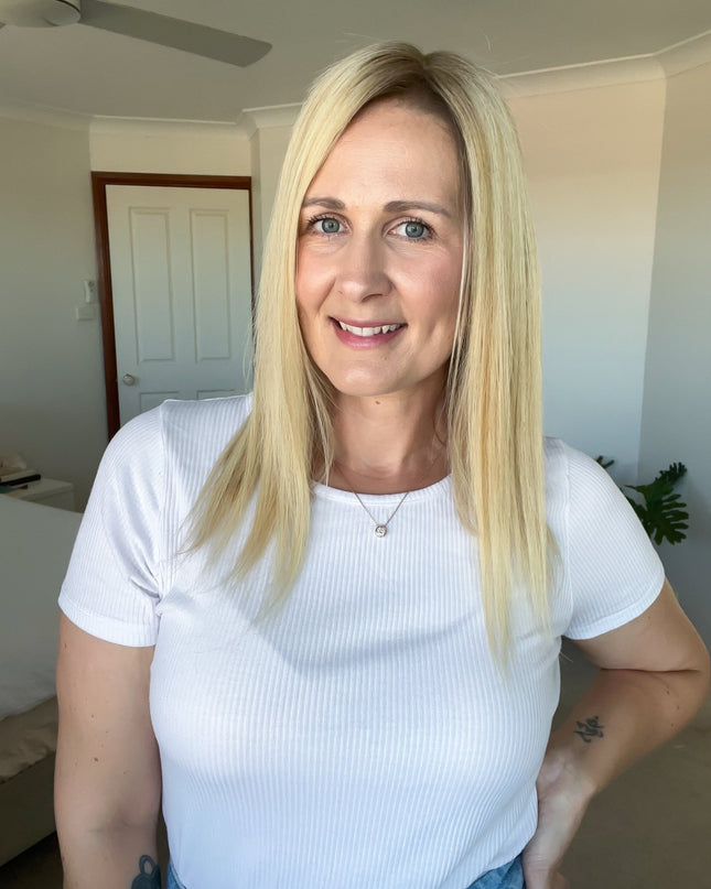 Callie| Human Hair Topper Silk Base in 6x6.5 Inch - Rooted Golden Vanilla Blonde - Raregen Hair