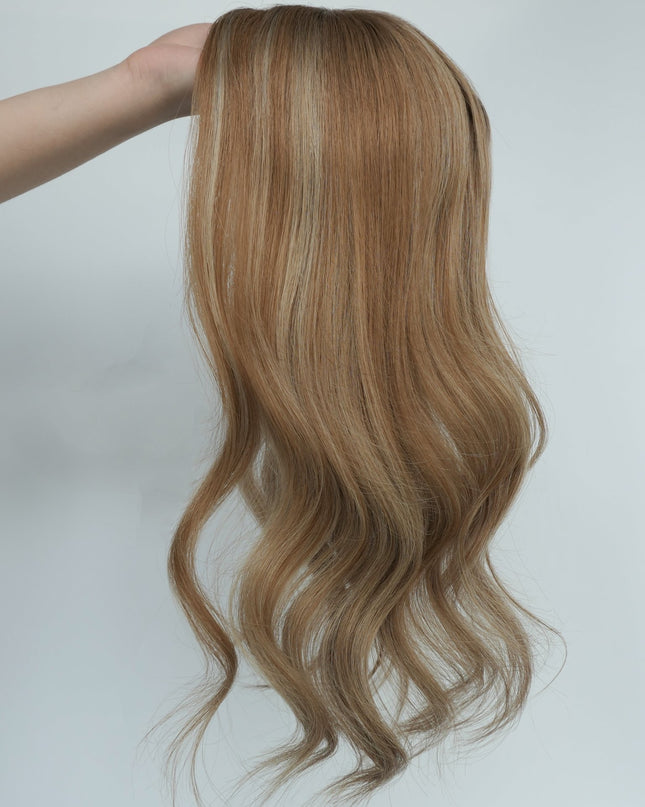 Carmen | Human Hair Topper Silk Base in 6x6.5 Inch - Rooted Warm Honey Glow - Raregen Hair