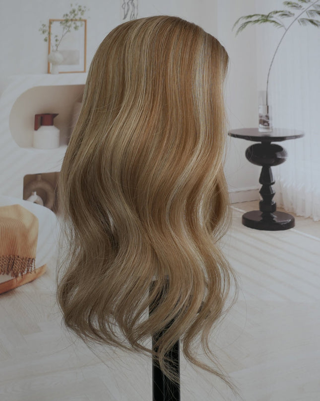 Carmen | Human Hair Topper Silk Base in 6x6.5 Inch - Rooted Warm Honey Glow - Raregen Hair