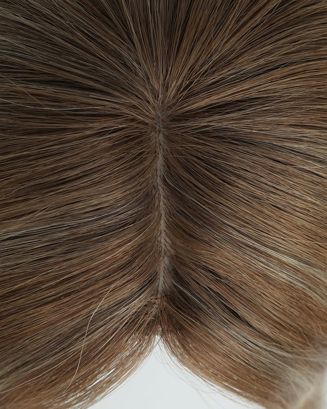 Carmen | Human Hair Topper Silk Base in 6x6.5 Inch - Rooted Warm Honey Glow - Raregen Hair