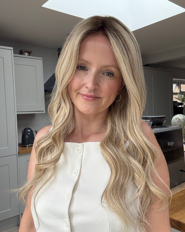 Chaya 22” | 100% Hand - tied Human Hair Wig - Mix of light blonde and subtle darker shades - Raregen Hair