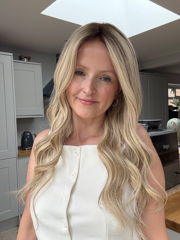 Chaya 22” | 100% Hand - tied Human Hair Wig - Mix of light blonde and subtle darker shades - Raregen Hair