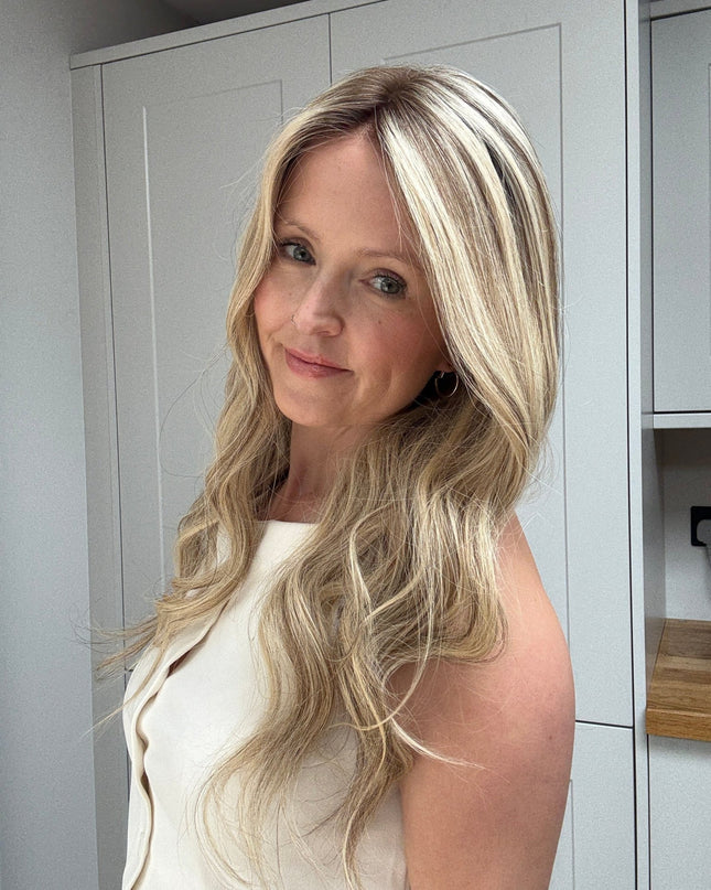 Chaya 22” | 100% Hand - tied Human Hair Wig - Mix of light blonde and subtle darker shades - Raregen Hair