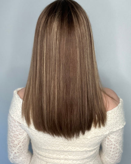 Faith| Lace Top Remy Human Hair Wig - Dark Brown with Golden Highlights - Raregen Hair