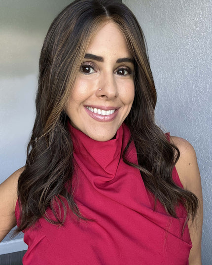 Raregen Clarice 18” | Silk-Inserted Lace Top Wig- Dark Brown with Highlights & Money piece