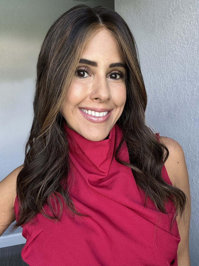 Raregen Clarice 18” | Silk-Inserted Lace Top Wig- Dark Brown with Highlights & Money piece