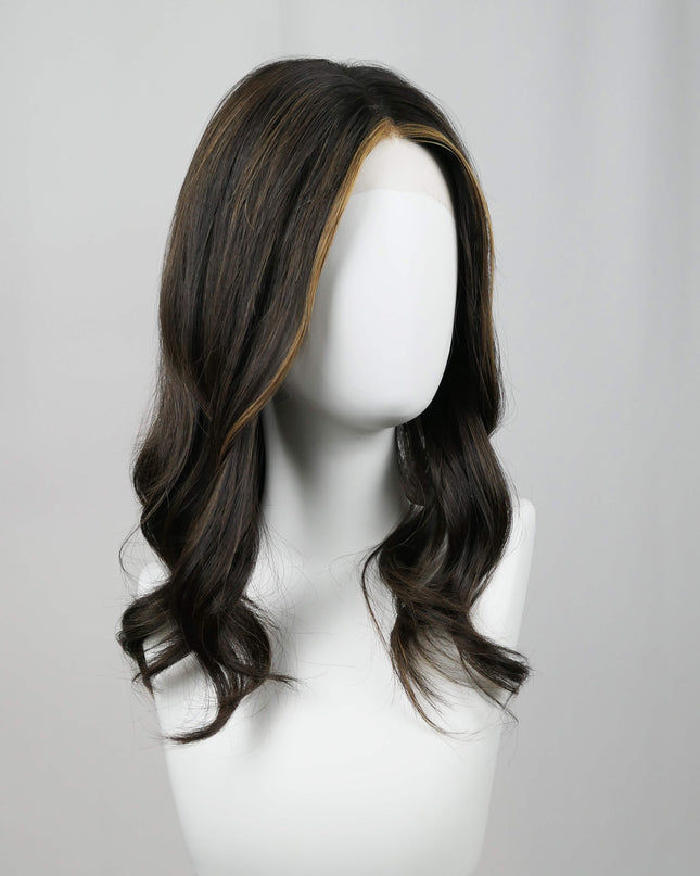 Raregen Clarice 18” | Silk-Inserted Lace Top Wig- Dark Brown with Highlights & Money piece