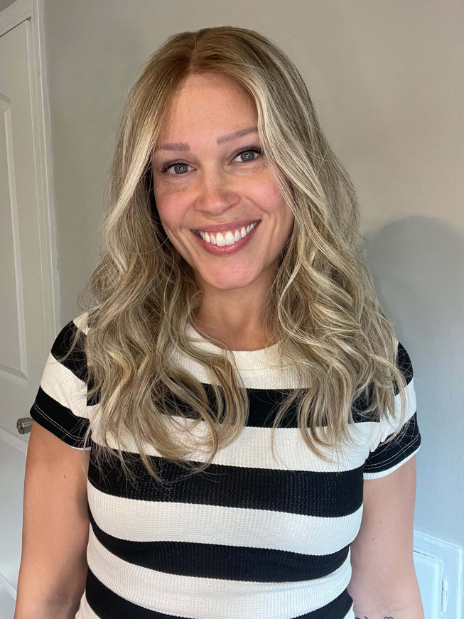 Hedy 18” | 100% Hand-tied Human Hair Wig -Misty Beige Blonde