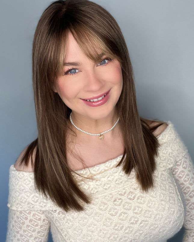 Faith| Lace Top Remy Human Hair Wig- Dark Brown with Golden Highlights