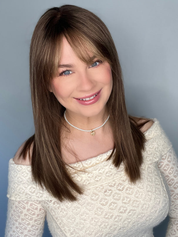 Faith| Lace Front Remy Human Hair Wig- Dark Brown with Golden Highlights