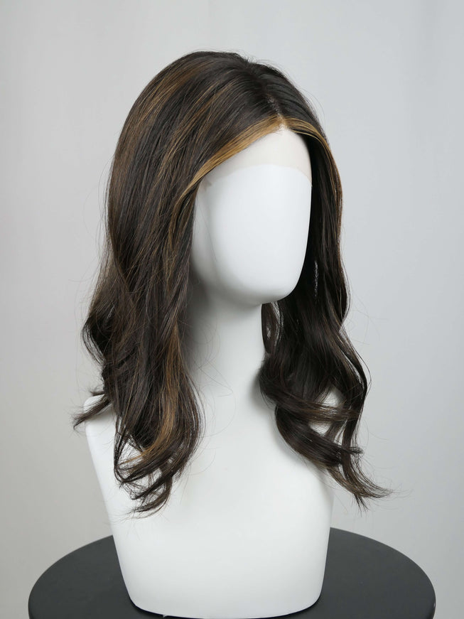 Raregen Clarice 18” | Silk-Inserted Lace Top Wig- Dark Brown with Highlights & Money piece