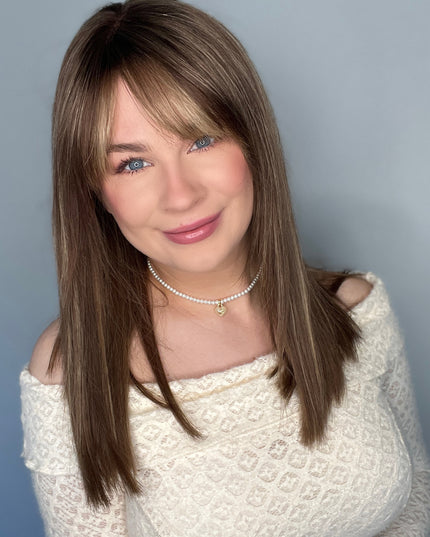 Raregen Faith-16"| Lace Top Remy Human Hair Wig- Medium Ash Brown with Golden Highlights