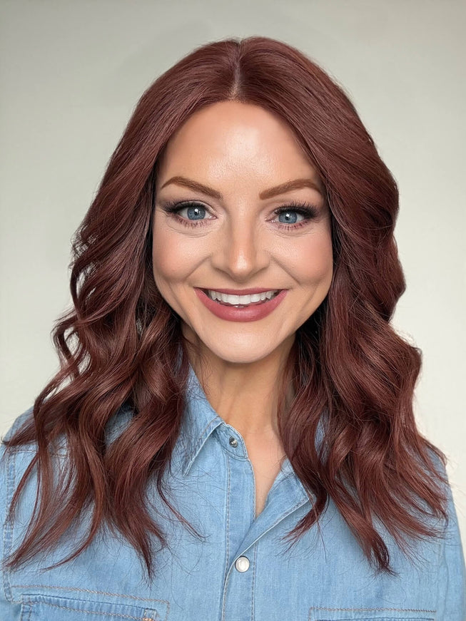Raregen Scarlett 18” | Silk-Inserted Lace Top Wig-Rich Ruby Auburn