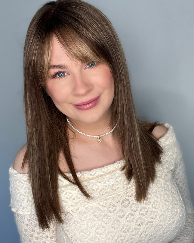 Faith| Lace Top Remy Human Hair Wig- Dark Brown with Golden Highlights