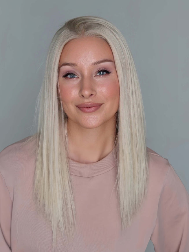 Raregen Ayla 18" |  Lace Top Remy Human Hair Wig- Pearl Platinum Blonde with Shadow Root