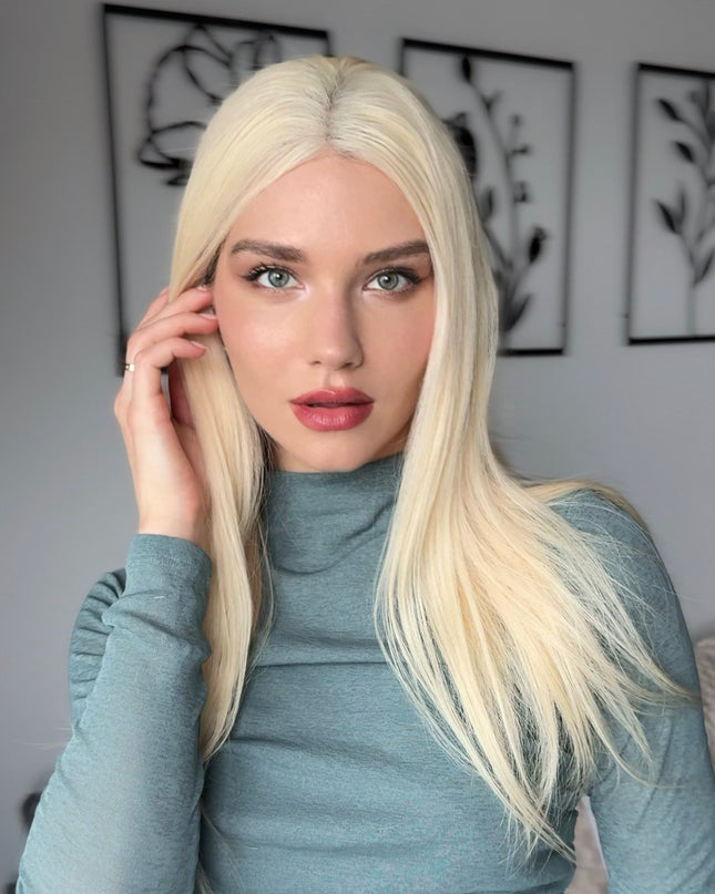 BELLE-medium | Lace Front REMY HUMAN HAIR WIG- Platinum Blonde