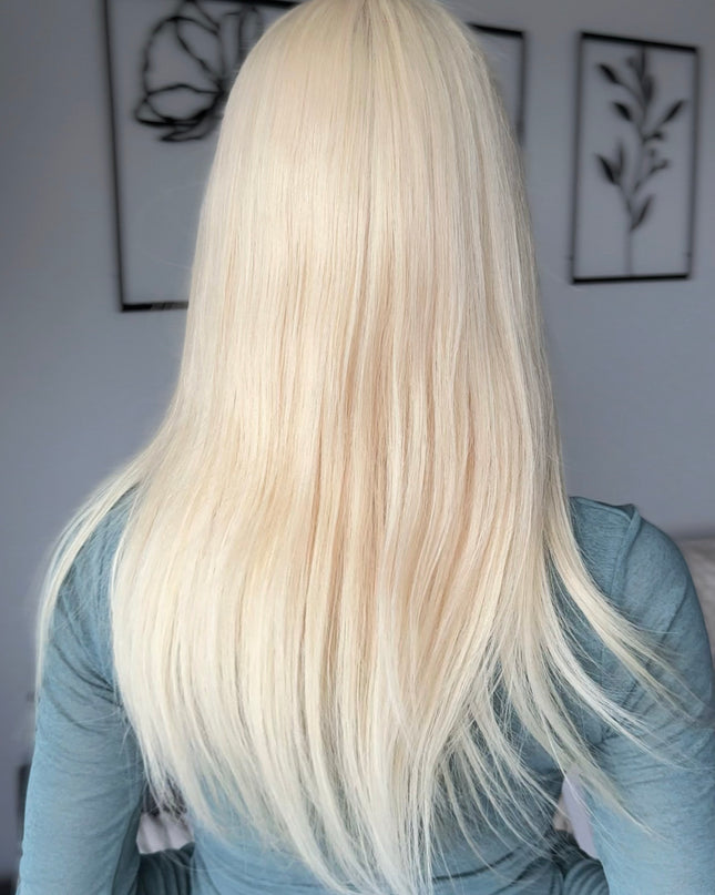 BELLE | Perruque en cheveux naturels Remy avec dentelle sur le dessus - Blond platine