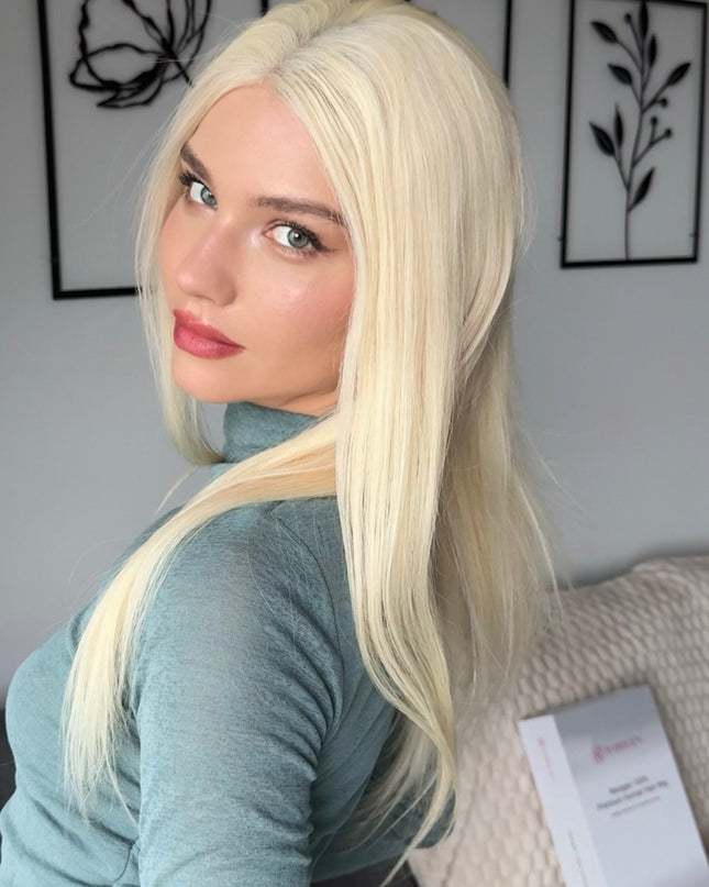 BELLE | Perruque en cheveux naturels Remy avec dentelle sur le dessus - Blond platine