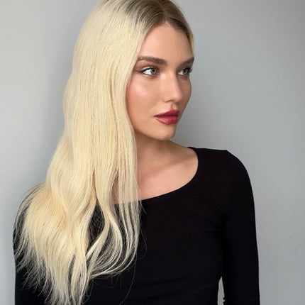 Ava-Medium | Lace Front Remy Human Hair Wig- Platium Blonde with Dark Root